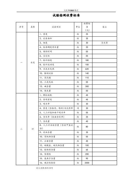 第三方试验检测收费标准