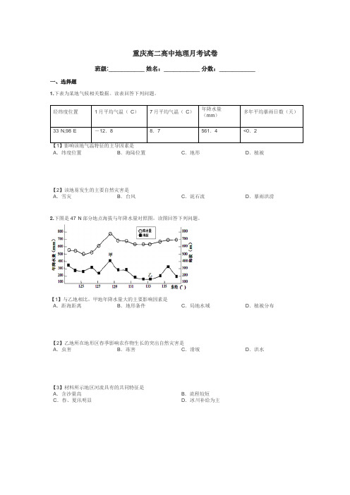 重庆高二高中地理月考试卷带答案解析
