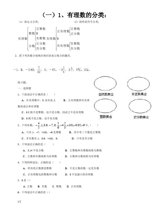 有理数分类练习题