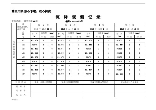 沉降观测记录表格模板