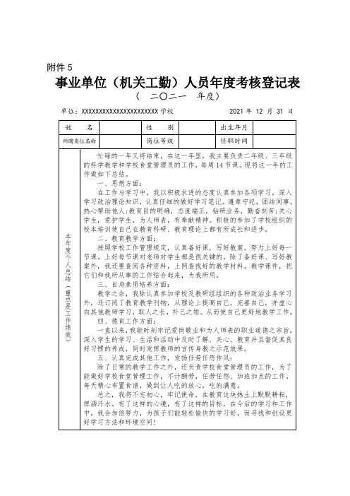 事业单位(机关工勤)人员年度考核登记表1