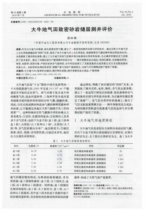 大牛地气田致密砂岩储层测井评价