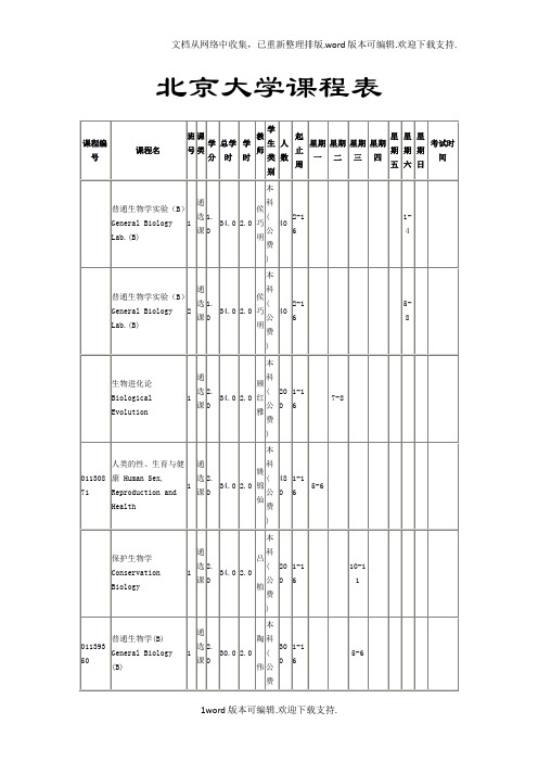 北京大学生命科学系课程表