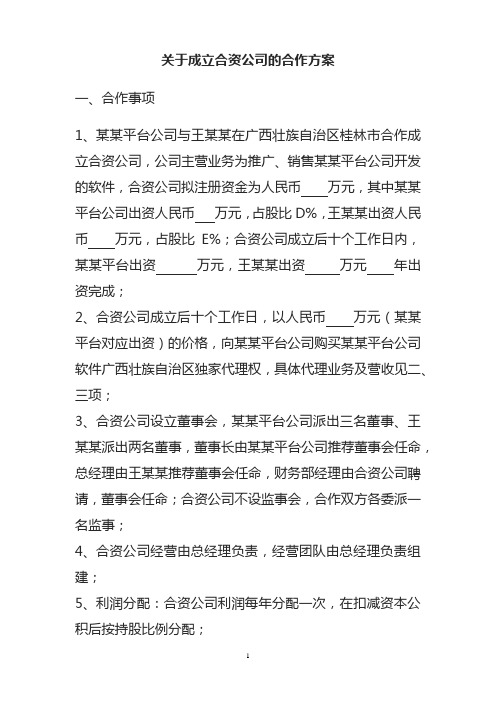 关于成立合资公司的合作方案