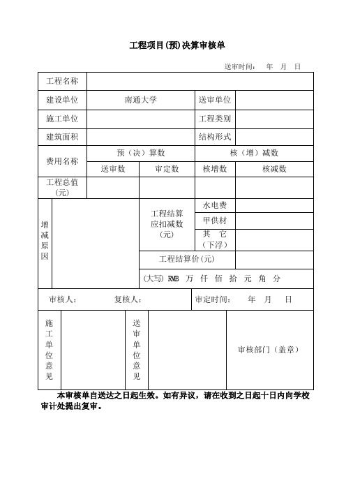 工程项目(预)决算审核单