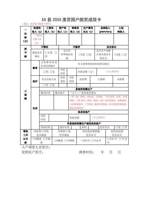 贫困户脱贫成效卡