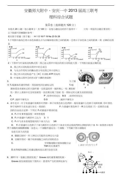 安徽省师大附中、安庆一中2013届高三上学期元月联考理综试题含答案