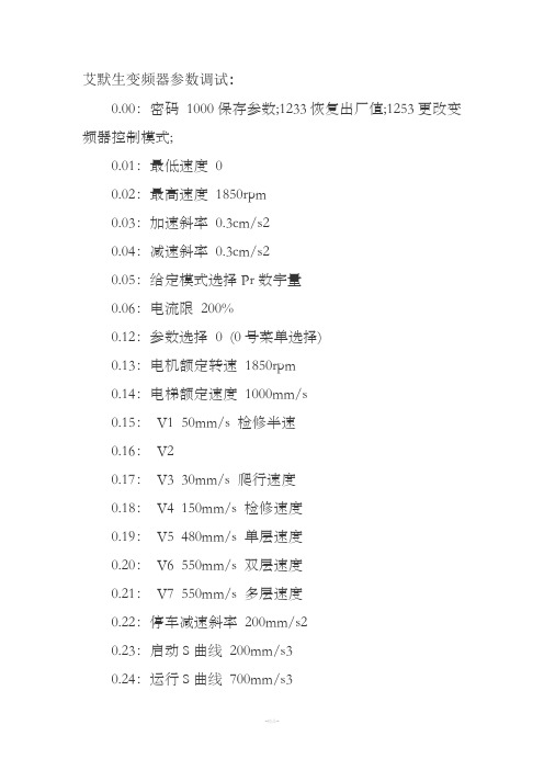 艾默生变频器参数调试