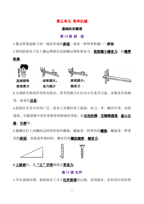 新青岛版(六三制)六年级上册科学第五单元知识点