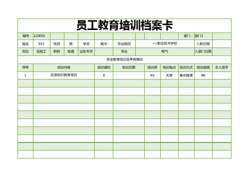 员工教育培训档案卡