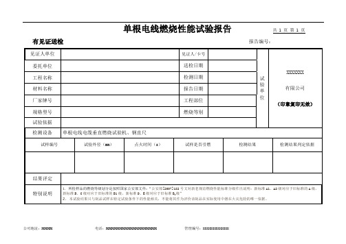 单根电线燃烧性能试验报告