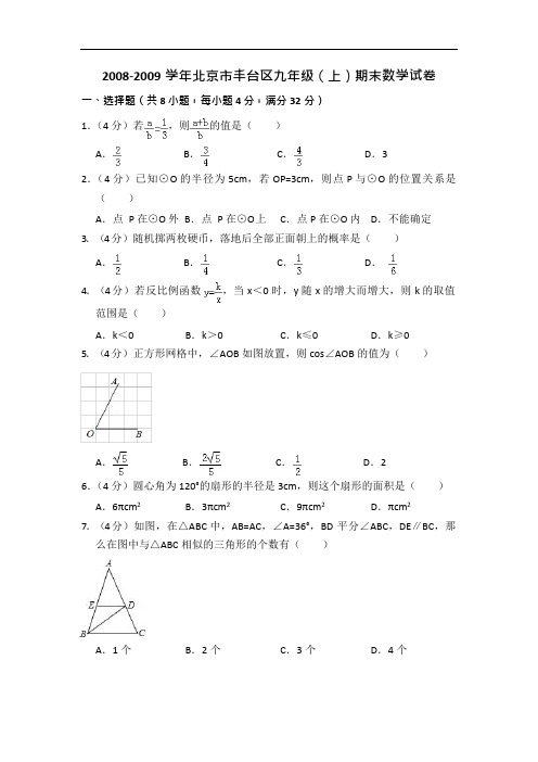 2008-2009学年北京市丰台区九年级(上)期末数学试卷