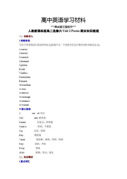人教版高中英语选修六高二Unit2Poems期末知识梳理.docx