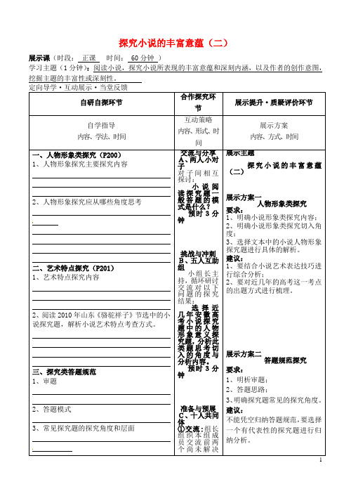 安徽省铜陵市铜都双语学校高三语文 探究小说的丰富意蕴(二)复习学案