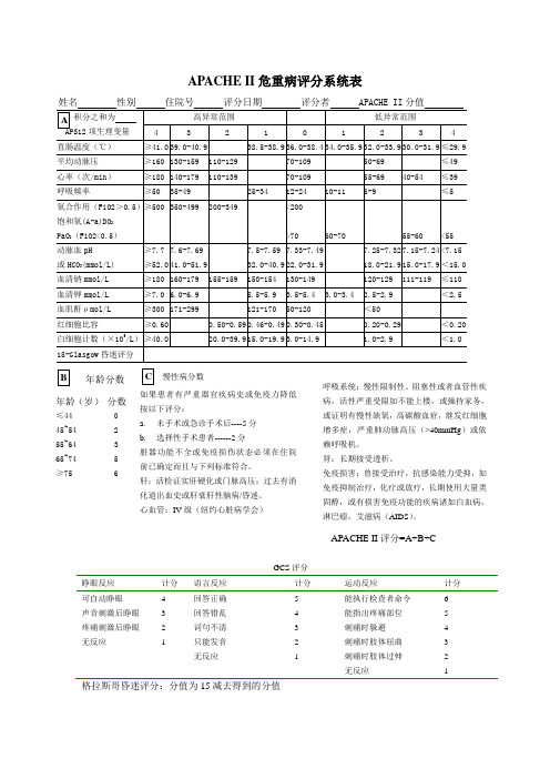 1、APACHE II 危重病评分表