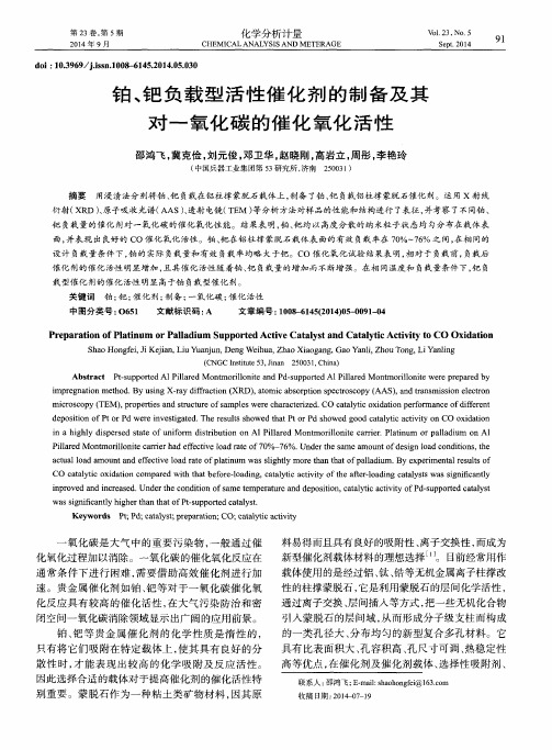 铂、钯负载型活性催化剂的制备及其对一氧化碳的催化氧化活性