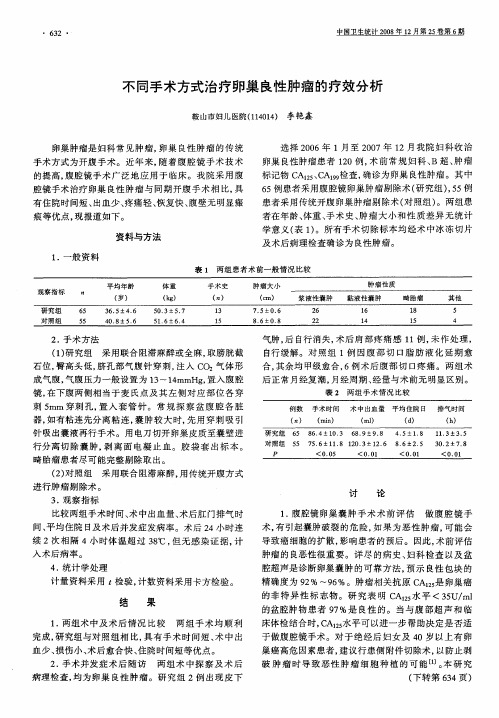 不同手术方式治疗卵巢良性肿瘤的疗效分析
