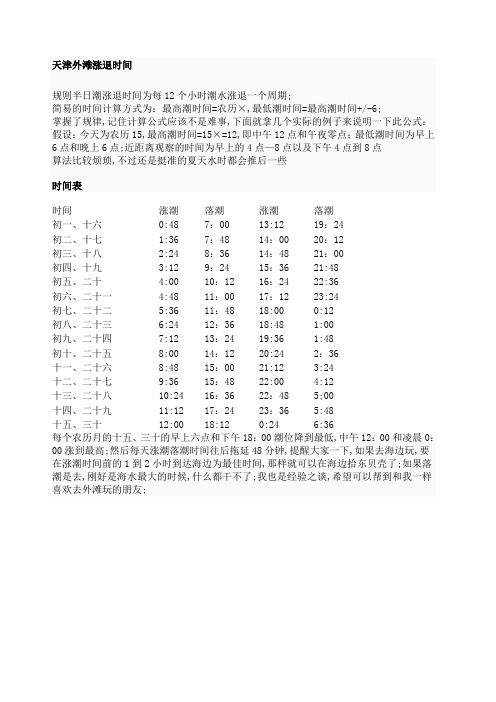 天津外滩海水涨潮退潮时间