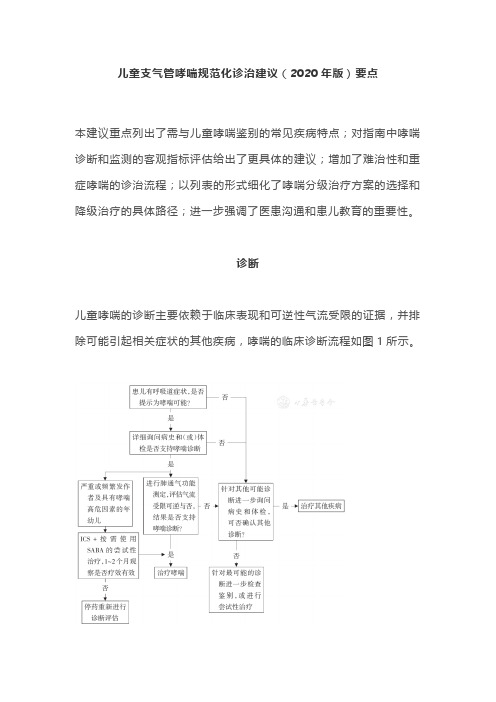 儿童支气管哮喘规范化诊治建议(2020年版)要点