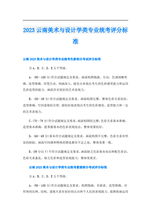 2023云南美术与设计学类专业统考评分标准