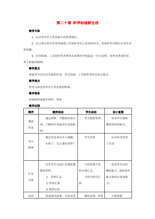 五年级美术下册第20课《科学创造新生活》教案人美版