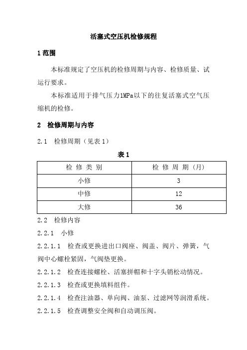 活塞式空压机检修规程