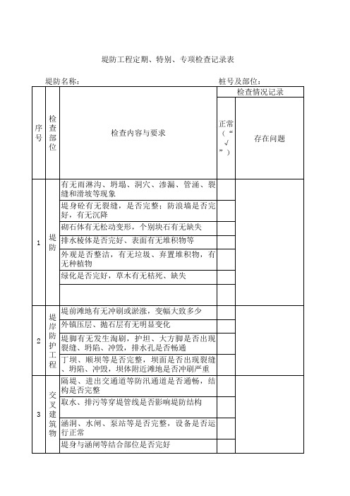 堤防工程定期、特别、专项检查记录表