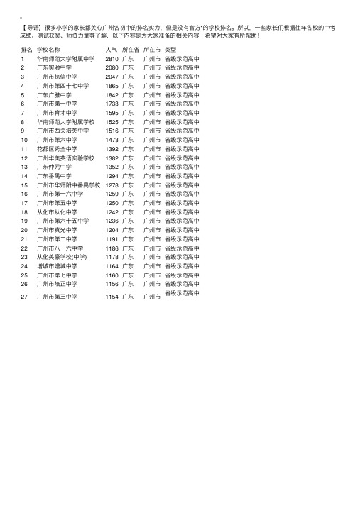 广东省广州初中排名完整榜单