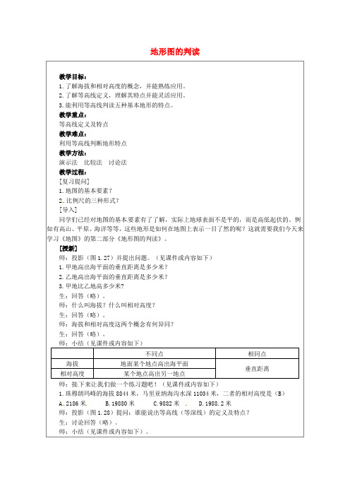 人教初中地理七年级上册教学设计《1第4节 地形图的判读》word教案 (9)