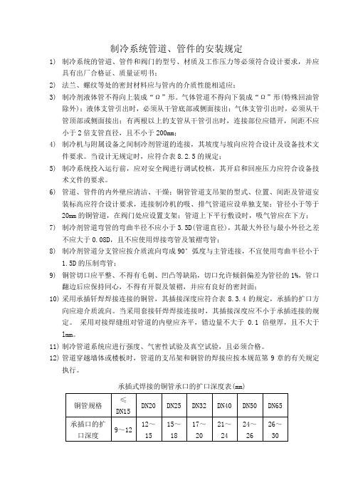 制冷系统管道、管件的安装规定