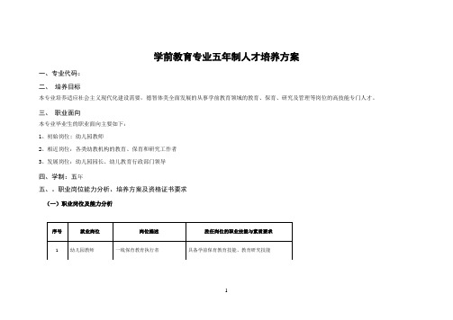 学前教育专业五年制人才培养方案