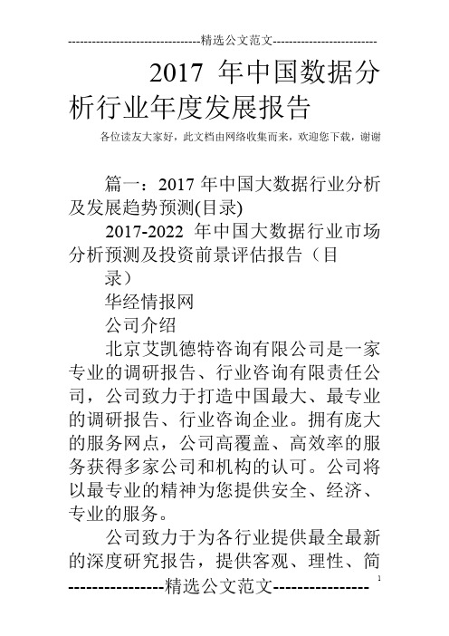 2017年中国数据分析行业年度发展报告