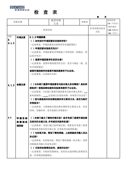 作业现场审核检查表(E-6.1.2--6.1.3--6.2--8.1--8.2--9.1.1)