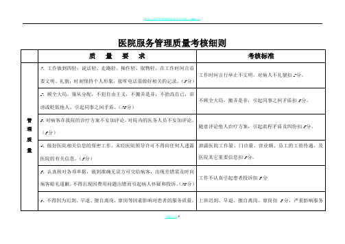 医院服务管理质量考核细则