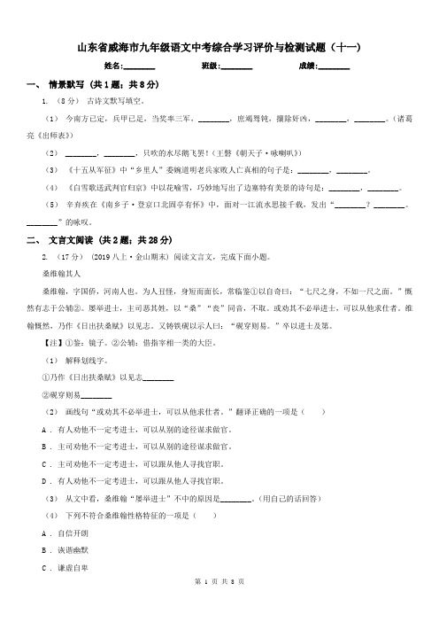 山东省威海市九年级语文中考综合学习评价与检测试题(十一)