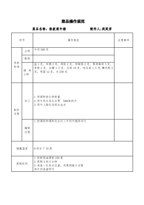 明档菜品标准食谱