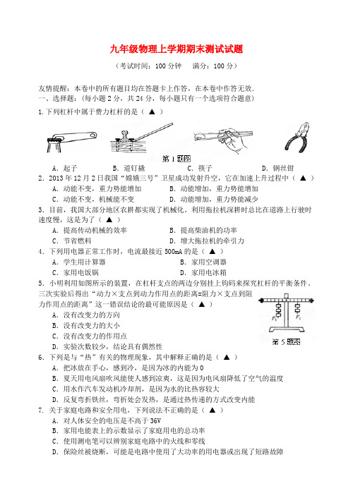 江苏省仪征市大仪中学九年级物理上学期期末测试试题 苏科版