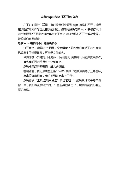 电脑wps表格打不开怎么办