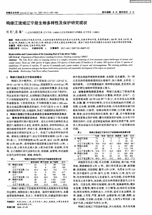 鸭绿江流域辽宁段生物多样性及保护研究现状