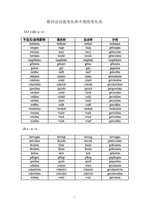 德语不规则动词变位表