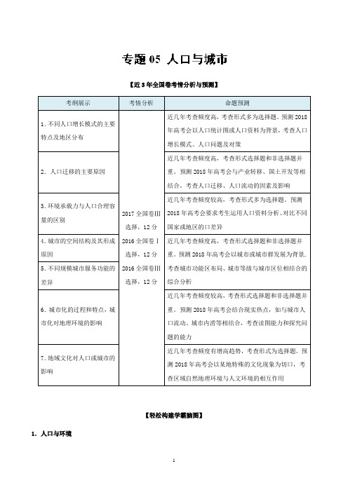 专题3.5 人口与城市-2018年高考地理考试大纲解读 【精品解析版】