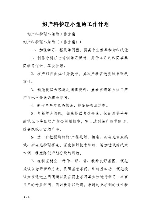 妇产科护理小组的工作计划