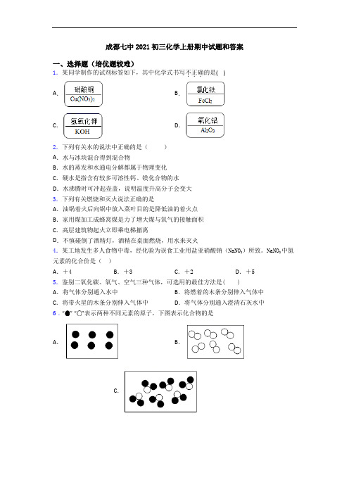 成都七中2021初三初三化学上册期中试题和答案