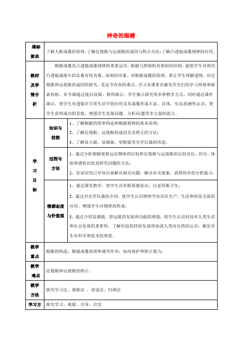 八年级物理全册4.6神奇的眼睛教案(新版)沪科版