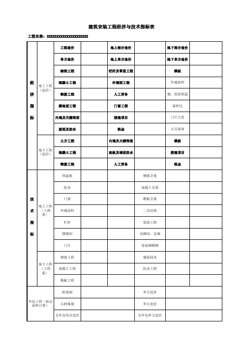 建筑技术经济指标表