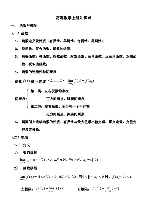 同济大学 高数上册知识点