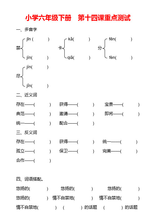 苏教版小学六年级下册第十四课重点测试