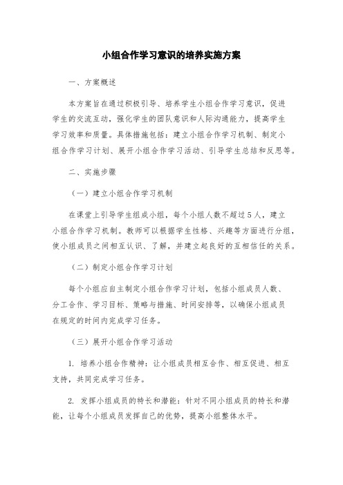 小组合作学习意识的培养实施方案