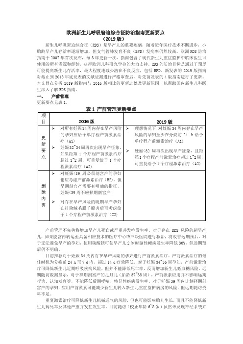 2019版欧洲新生儿RDS防治指南更新要点