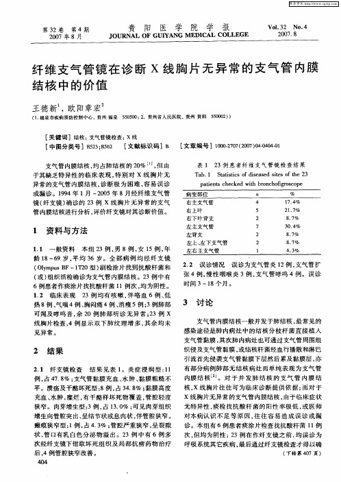 纤维支气管镜在诊断X线胸片无异常的支气管内膜结核中的价值